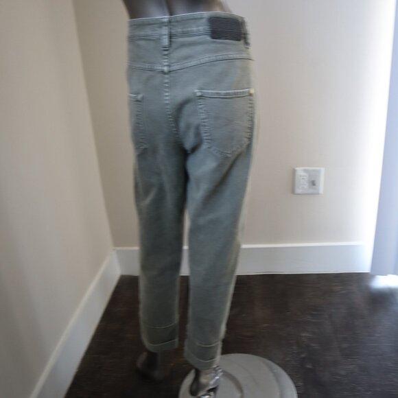 Brunello Cucinelli Monili Precious Jeans Army Green Denim Crop Raw Edge Size 8 - Picture 5 of 10